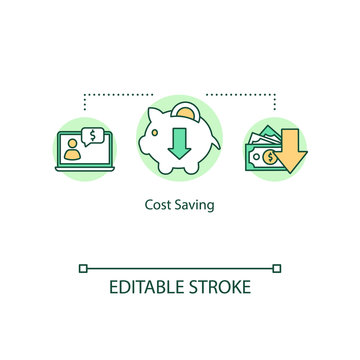 Cost saving concept icon. Reducing expenses and limiting expenditure idea thin line illustration. Profitable deal and good bargain. Vector isolated outline RGB color drawing. Editable stroke