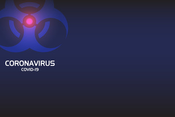 Coronavirus Background with biohazard sign and space for text. Hologram of coronavirus COVID-2019 on a blue futuristic background. Template for information on flu outbreak. Quarantine disease concept.