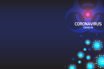 Coronavirus Background. Hologram of coronavirus COVID-2019 on a blue futuristic background with space for text. 3D models of coronavirus bacteria. Template for information on Coronavirus outbreak.