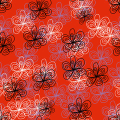 Seamless repeat pattern with hand drawn white, black, beige flowers on Lush lava, orange background.Great for wedding decor, wrapping paper, background, fabric print, web page backdrop, wallpaper