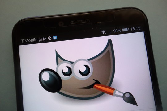 KONSKIE, POLAND - SEPTEMBER 15, 2018: GIMP logo on smartphone