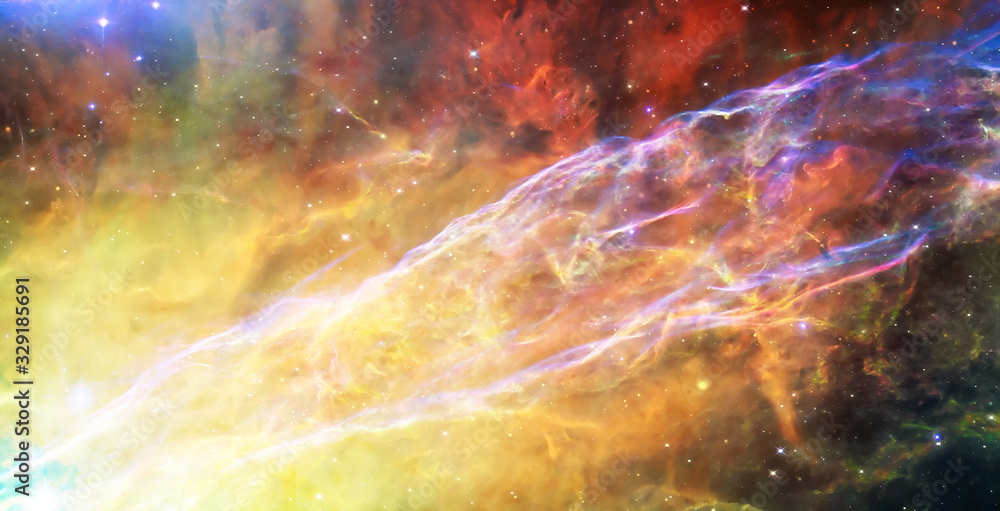 Wall mural a colourful supernova remnant somewhere in outer shell veil nebula region in bright colours. element