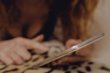 sexy girl or woman with mobile phone