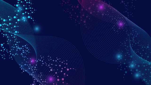 Structure molecule and communication. Dna, atom, neurons. Scientific concept for your design. Connected lines with dots. Medical, technology, chemistry, science background. Vector illustration.