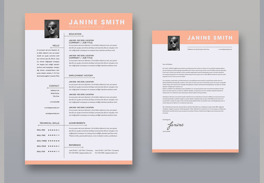 Resume and Cover Letter Layout Set with Orange Header and Footer Element