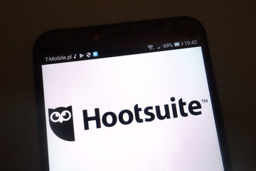 KONSKIE, POLAND - SEPTEMBER 15, 2018: Hootsuite logo on smartphone