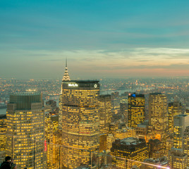 View of New York Manhattan during sunset hours