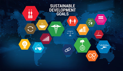 SDG - Sustainable Development Goals - Vector banner, long-term project the united nations. 17 aspects in 17 colorful icons. Sustainable Development Goals. Transformation of our world. SDG infographic