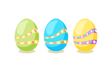 Happy Easter card. Set of cute Easter eggs with different texture on a white background. Spring holiday. Vector Illustration. Happy easter eggs