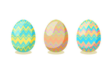 Happy Easter card. Set of cute Easter eggs with different texture on a white background. Spring holiday. Vector Illustration. Happy easter eggs