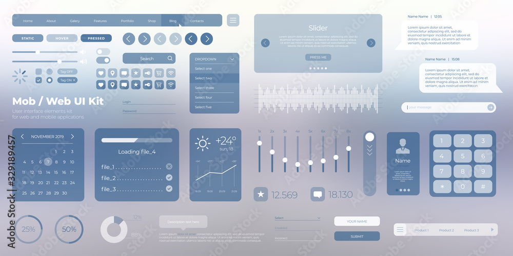 Fototapete vector responsive ui ux kit template for mobile applications and web sites. universal user interface