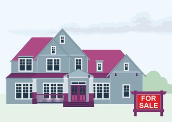 Luxury houses. Country cottage. For sale house. Buying a new home. Real estate or modern housing. Bright vector illustration