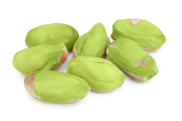 peeled pistachio isolated on white background with clipping path and full depth of field