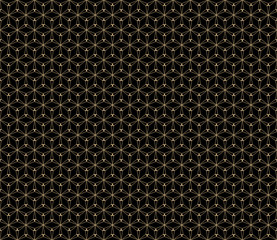 Golden vector seamless pattern. Simple dark geometric triangular texture, black and gold colors. Illustration of delicate grid, lattice, mesh. Subtle abstract background, repeat tiles. Modern design