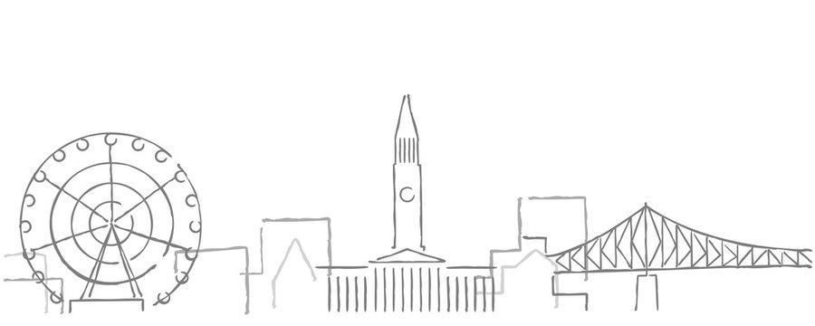 gray city skyline sketch with ferris wheel clip art preview