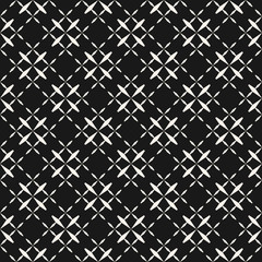 Minimalist seamless pattern with crosses, diagonal intersecting lines. Abstract monochrome geometric texture. Black and white repeat background. Design element for decor, fabric, prints. Stock vector
