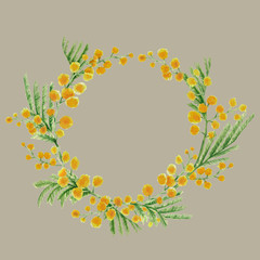 watercolor wreath of Mimosa flowers