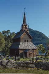 Fototapeta na wymiar Stavechurch nordic church in Kaupanger Norway