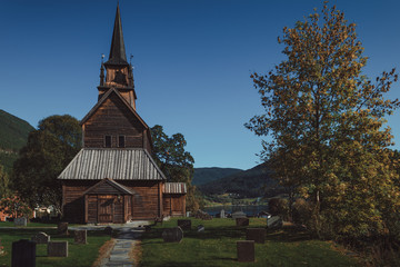 Fototapeta na wymiar Stavechurch nordic church in Kaupanger Norway