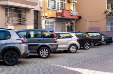 Modern compact cars on the parking