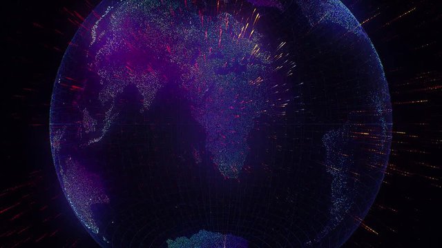 Beautiful Abstract futuristic planet Earth surrounded by virtual elements. Business and Technology Concept. Dots and lines. FUI HUD. 3D Animation. Use screen mode to overlay on video.