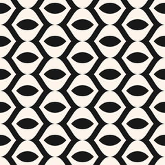 Abstract geometric monochrome seamless pattern with wavy lines, curved shapes, mesh, net, grid, lattice, weaving, tissues. Simple vector black and white background texture. Minimal repeatable design