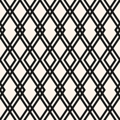 Abstract geometric seamless pattern. Black and white vector background. Simple ornament with diamond grid, rhombuses, crossing lines, mesh, lattice. Elegant monochrome graphic texture. Repeat design