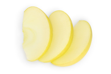 yellow apple slices isolated on white background with clipping path and full depth of field. Top view. Flat lay