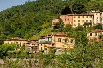 Fototapeta na wymiar View of homes in the town of Bagni di Lucca