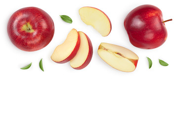 Red apple with half isolated on white background with clipping path and full depth of field. Top...