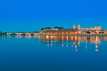 Avignon from the other shore of the Rhone River, France