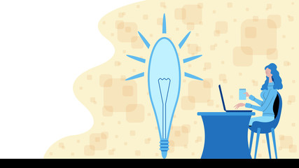 Business woman working for new idea with a bulp icon