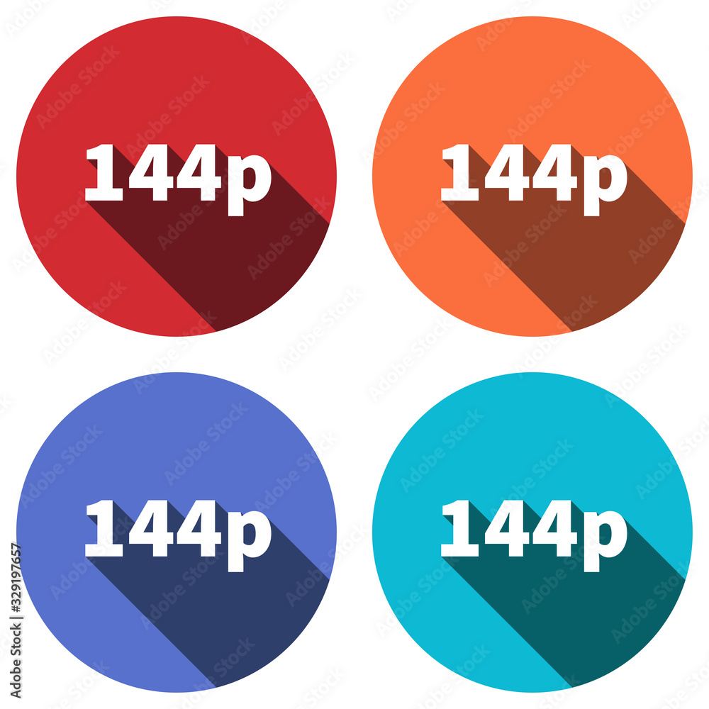 Poster 144p resolution icon with long shadow for web and mobile