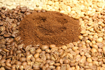 Kaffeebohnen und Kaffeepulver