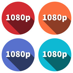 1080p symbol. Circle flat button with shadow. Modern UI website navigation. Vector