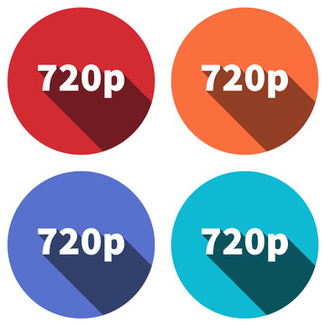 720p HD resolution colours icons with long shadow for web and mobile