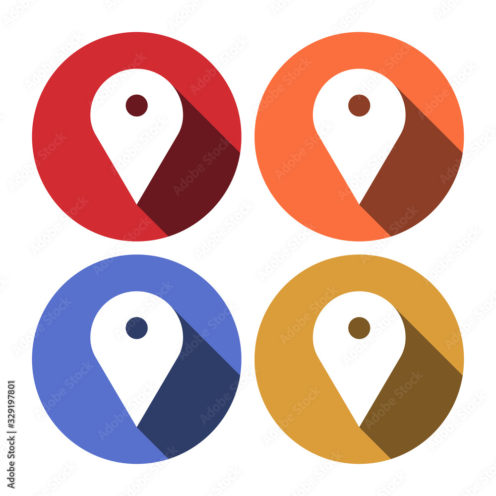 Poster flat design map marker icon with long shadow. 10 eps