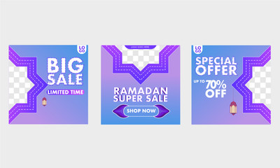 Big sale media social post banner template vector with islamic theme