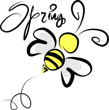 bee spring lettering spring concept vector illustration