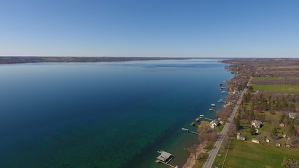 Aerial view of Cayuga Lake shoreline