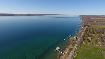 Aerial view of Cayuga Lake shoreline