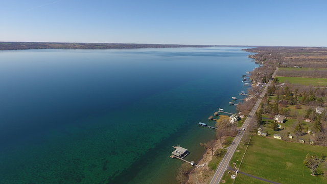 Aerial view of Cayuga Lake shoreline © Jon