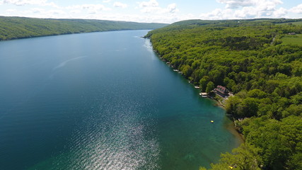 Aerial view of Skaneateles Lake shoreline