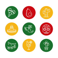 Mexican block style icon set vector design