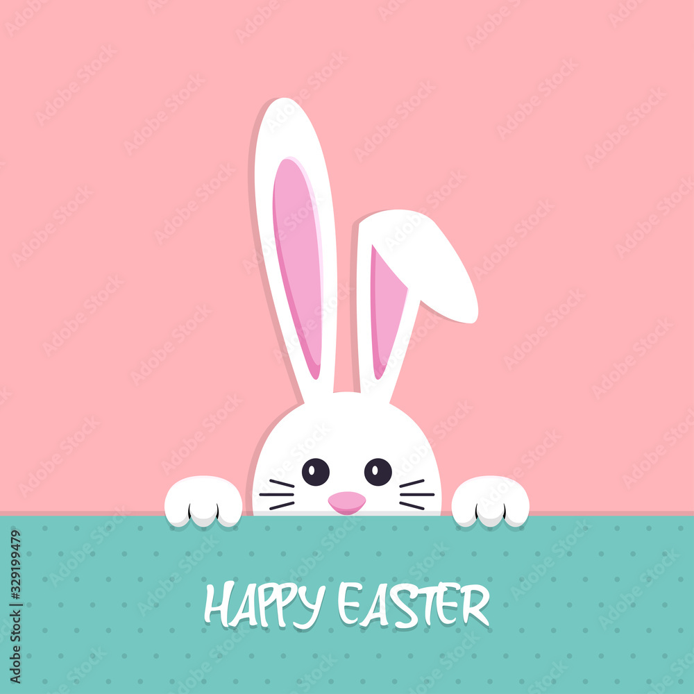 Wall mural happy easter background with bunny in a flat design