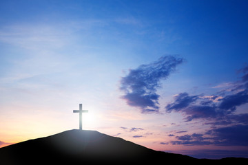 The cross on the hill, Jesus Christ from the Bible. Easter, Religion. Salvation of sins, sacrifice.