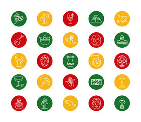Mexican block style icon set vector design