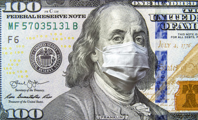 COVID-19 coronavirus, economy and financial crisis, money bill with mask. Coronavirus affects...