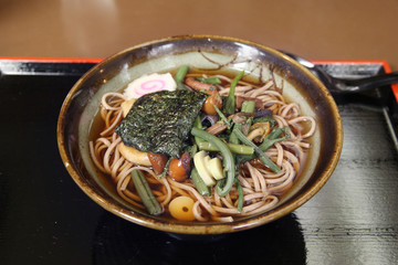 Sansai soba - traditional buddhist  japanese noodles with wild mountain plants