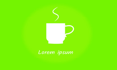 Logotipo COFFEE con taza de cafe blanca en fondo verde